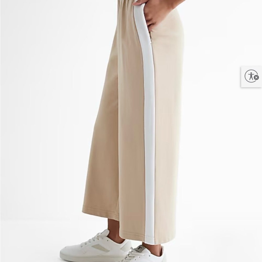 Express High Waisted Knit Side Stripe Cropped Wide Leg Pant, Size XS